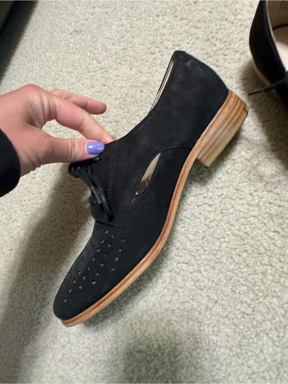 Clarks Black Suede Lace-Up Derby with Wooden Heel